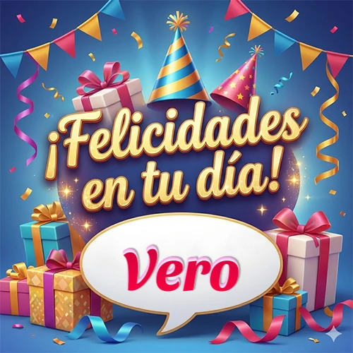 Diseño moderno y elegante. Fondo azul rey con cajas de regalo, sombreros de fiesta y cintas. Texto central 