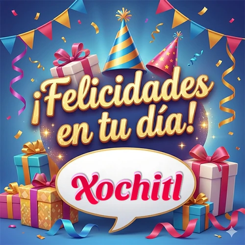 Diseño moderno y elegante. Fondo azul rey con cajas de regalo, sombreros de fiesta y cintas. Texto central 