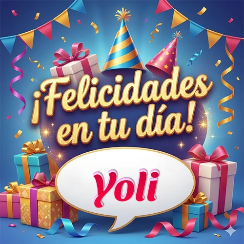 Diseño moderno y elegante. Fondo azul rey con cajas de regalo, sombreros de fiesta y cintas. Texto central 