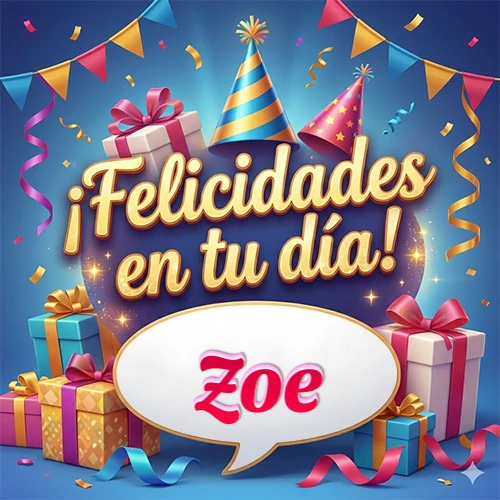 Diseño moderno y elegante. Fondo azul rey con cajas de regalo, sombreros de fiesta y cintas. Texto central 