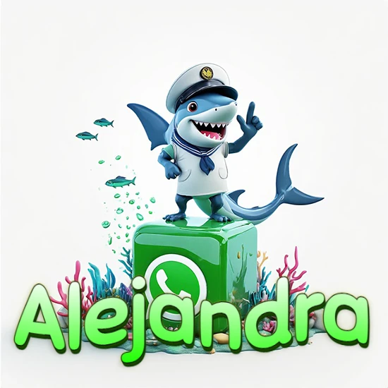 Fondo marino con un tiburón capitán sobre un cubo verde de WhatsApp. Arrecifes de coral, peces y burbujas. Nombre en verde claro en la parte delantera del cubo. Diseño con el nombre Alejandra. Fondo marino con un tiburón capitán sobre un cubo verde de WhatsApp. Arrecifes de coral, peces y burbujas. Nombre en verde claro en la parte delantera del cubo. Diseño con el nombre Alejandra.