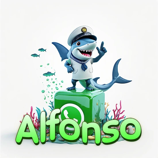 Fondo marino con un tiburón capitán sobre un cubo verde de WhatsApp. Arrecifes de coral, peces y burbujas. Nombre en verde claro en la parte delantera del cubo. Diseño con el nombre Alfonso. Fondo marino con un tiburón capitán sobre un cubo verde de WhatsApp. Arrecifes de coral, peces y burbujas. Nombre en verde claro en la parte delantera del cubo. Diseño con el nombre Alfonso.