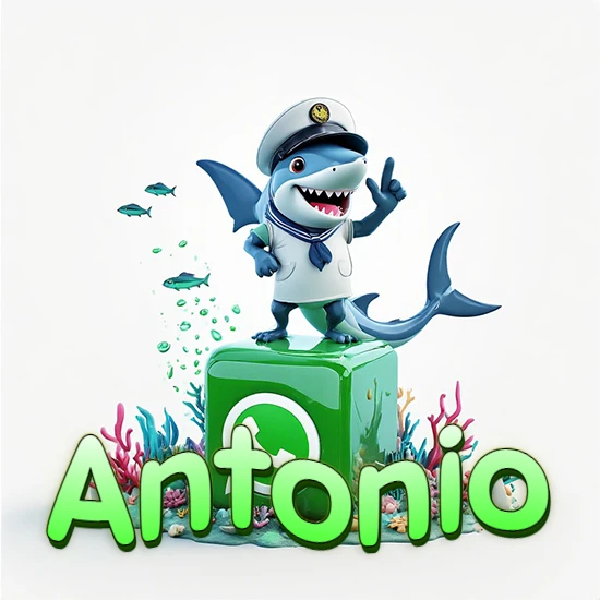Fondo marino con un tiburón capitán sobre un cubo verde de WhatsApp. Arrecifes de coral, peces y burbujas. Nombre en verde claro en la parte delantera del cubo. Diseño con el nombre Antonio. Fondo marino con un tiburón capitán sobre un cubo verde de WhatsApp. Arrecifes de coral, peces y burbujas. Nombre en verde claro en la parte delantera del cubo. Diseño con el nombre Antonio.