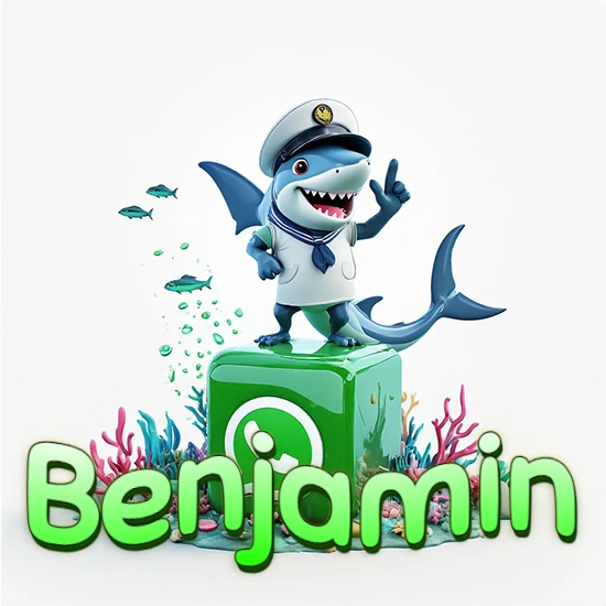 Fondo marino con un tiburón capitán sobre un cubo verde de WhatsApp. Arrecifes de coral, peces y burbujas. Nombre en verde claro en la parte delantera del cubo. Diseño con el nombre Benjamin. Fondo marino con un tiburón capitán sobre un cubo verde de WhatsApp. Arrecifes de coral, peces y burbujas. Nombre en verde claro en la parte delantera del cubo. Diseño con el nombre Benjamin.