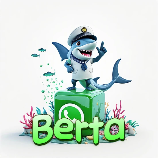 Fondo marino con un tiburón capitán sobre un cubo verde de WhatsApp. Arrecifes de coral, peces y burbujas. Nombre en verde claro en la parte delantera del cubo. Diseño con el nombre Berta. Fondo marino con un tiburón capitán sobre un cubo verde de WhatsApp. Arrecifes de coral, peces y burbujas. Nombre en verde claro en la parte delantera del cubo. Diseño con el nombre Berta.