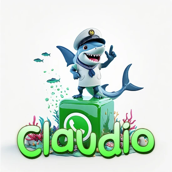 Fondo marino con un tiburón capitán sobre un cubo verde de WhatsApp. Arrecifes de coral, peces y burbujas. Nombre en verde claro en la parte delantera del cubo. Diseño con el nombre Claudio. Fondo marino con un tiburón capitán sobre un cubo verde de WhatsApp. Arrecifes de coral, peces y burbujas. Nombre en verde claro en la parte delantera del cubo. Diseño con el nombre Claudio.