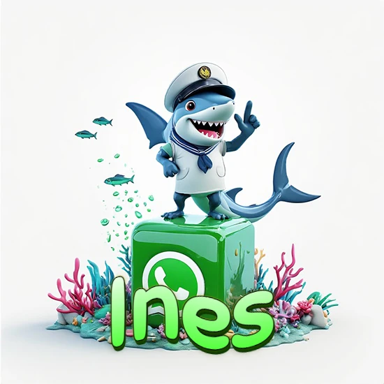 Fondo marino con un tiburón capitán sobre un cubo verde de WhatsApp. Arrecifes de coral, peces y burbujas. Nombre en verde claro en la parte delantera del cubo. Diseño con el nombre Ines. Fondo marino con un tiburón capitán sobre un cubo verde de WhatsApp. Arrecifes de coral, peces y burbujas. Nombre en verde claro en la parte delantera del cubo. Diseño con el nombre Ines.