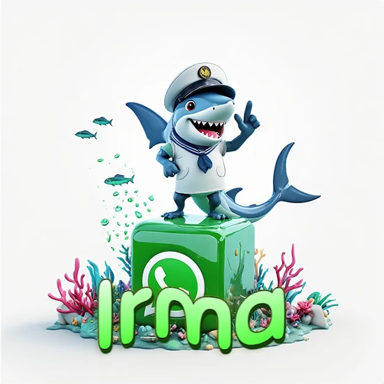 Fondo marino con un tiburón capitán sobre un cubo verde de WhatsApp. Arrecifes de coral, peces y burbujas. Nombre en verde claro en la parte delantera del cubo. Diseño con el nombre Irma. Fondo marino con un tiburón capitán sobre un cubo verde de WhatsApp. Arrecifes de coral, peces y burbujas. Nombre en verde claro en la parte delantera del cubo. Diseño con el nombre Irma.