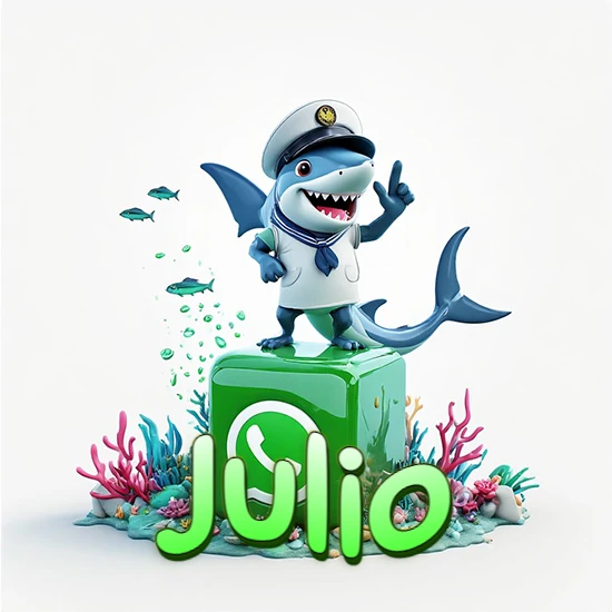 Fondo marino con un tiburón capitán sobre un cubo verde de WhatsApp. Arrecifes de coral, peces y burbujas. Nombre en verde claro en la parte delantera del cubo. Diseño con el nombre Julio. Fondo marino con un tiburón capitán sobre un cubo verde de WhatsApp. Arrecifes de coral, peces y burbujas. Nombre en verde claro en la parte delantera del cubo. Diseño con el nombre Julio.