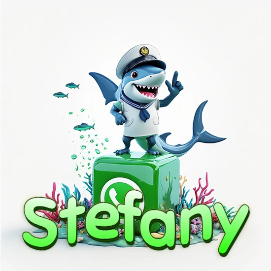 Fondo marino con un tiburón capitán sobre un cubo verde de WhatsApp. Arrecifes de coral, peces y burbujas. Nombre en verde claro en la parte delantera del cubo. Diseño con el nombre Stefany. Fondo marino con un tiburón capitán sobre un cubo verde de WhatsApp. Arrecifes de coral, peces y burbujas. Nombre en verde claro en la parte delantera del cubo. Diseño con el nombre Stefany.