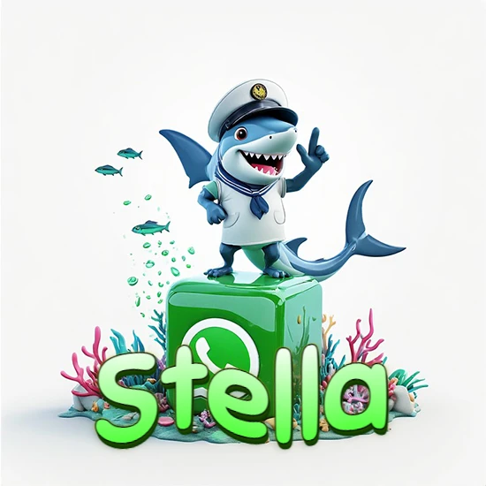 Fondo marino con un tiburón capitán sobre un cubo verde de WhatsApp. Arrecifes de coral, peces y burbujas. Nombre en verde claro en la parte delantera del cubo. Diseño con el nombre Stella. Fondo marino con un tiburón capitán sobre un cubo verde de WhatsApp. Arrecifes de coral, peces y burbujas. Nombre en verde claro en la parte delantera del cubo. Diseño con el nombre Stella.