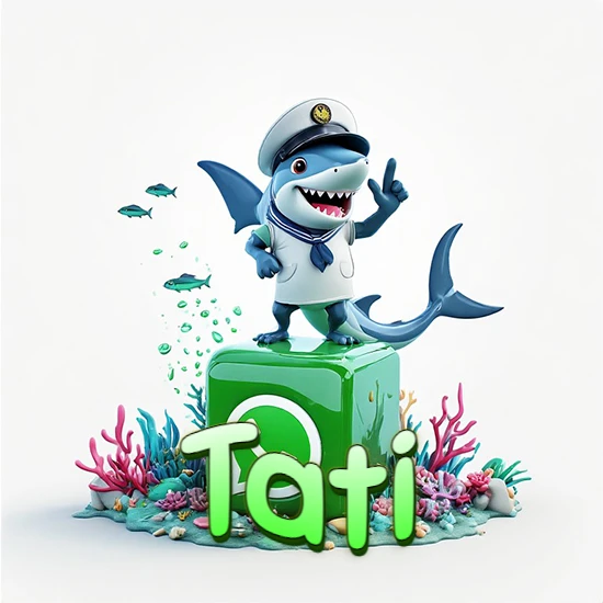 Fondo marino con un tiburón capitán sobre un cubo verde de WhatsApp. Arrecifes de coral, peces y burbujas. Nombre en verde claro en la parte delantera del cubo. Diseño con el nombre Tati. Fondo marino con un tiburón capitán sobre un cubo verde de WhatsApp. Arrecifes de coral, peces y burbujas. Nombre en verde claro en la parte delantera del cubo. Diseño con el nombre Tati.