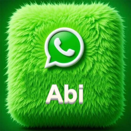 Cubo gigante cubierto de suave pelaje verde con el logotipo blanco de WhatsApp en 3D incrustado. Nombre en blanco suave que sigue la textura del pelaje en la parte inferior. Diseño con el nombre Abi. Cubo gigante cubierto de suave pelaje verde con el logotipo blanco de WhatsApp en 3D incrustado. Nombre en blanco suave que sigue la textura del pelaje en la parte inferior. Diseño con el nombre Abi.