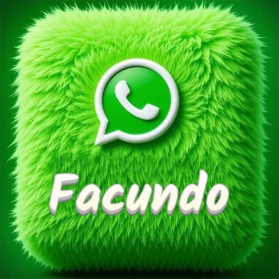 Cubo gigante cubierto de suave pelaje verde con el logotipo blanco de WhatsApp en 3D incrustado. Nombre en blanco suave que sigue la textura del pelaje en la parte inferior. Diseño con el nombre Facundo.