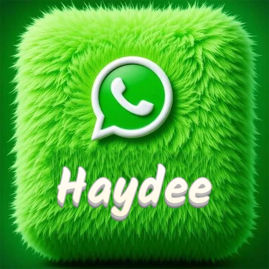 Cubo gigante cubierto de suave pelaje verde con el logotipo blanco de WhatsApp en 3D incrustado. Nombre en blanco suave que sigue la textura del pelaje en la parte inferior. Diseño con el nombre Haydee. Cubo gigante cubierto de suave pelaje verde con el logotipo blanco de WhatsApp en 3D incrustado. Nombre en blanco suave que sigue la textura del pelaje en la parte inferior. Diseño con el nombre Haydee.