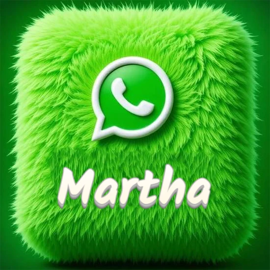 Cubo gigante cubierto de suave pelaje verde con el logotipo blanco de WhatsApp en 3D incrustado. Nombre en blanco suave que sigue la textura del pelaje en la parte inferior. Diseño con el nombre Martha. Cubo gigante cubierto de suave pelaje verde con el logotipo blanco de WhatsApp en 3D incrustado. Nombre en blanco suave que sigue la textura del pelaje en la parte inferior. Diseño con el nombre Martha.