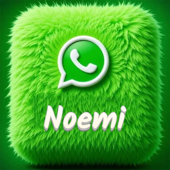 Cubo gigante cubierto de suave pelaje verde con el logotipo blanco de WhatsApp en 3D incrustado. Nombre en blanco suave que sigue la textura del pelaje en la parte inferior. Diseño con el nombre Noemi. Cubo gigante cubierto de suave pelaje verde con el logotipo blanco de WhatsApp en 3D incrustado. Nombre en blanco suave que sigue la textura del pelaje en la parte inferior. Diseño con el nombre Noemi.