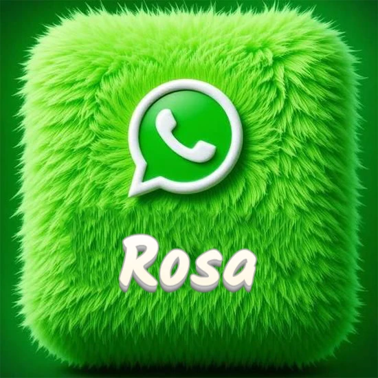 Cubo gigante cubierto de suave pelaje verde con el logotipo blanco de WhatsApp en 3D incrustado. Nombre en blanco suave que sigue la textura del pelaje en la parte inferior. Diseño con el nombre Rosa. Cubo gigante cubierto de suave pelaje verde con el logotipo blanco de WhatsApp en 3D incrustado. Nombre en blanco suave que sigue la textura del pelaje en la parte inferior. Diseño con el nombre Rosa.