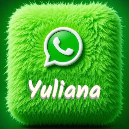 Cubo gigante cubierto de suave pelaje verde con el logotipo blanco de WhatsApp en 3D incrustado. Nombre en blanco suave que sigue la textura del pelaje en la parte inferior. Diseño con el nombre Yuliana. Cubo gigante cubierto de suave pelaje verde con el logotipo blanco de WhatsApp en 3D incrustado. Nombre en blanco suave que sigue la textura del pelaje en la parte inferior. Diseño con el nombre Yuliana.