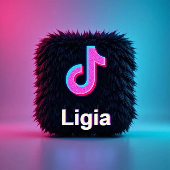 Cubo de pelaje negro oscuro con logotipo brillante de TikTok en fucsia y turquesa. Fondo degradado rosa y azul. Nombre destacado en blanco brillante en la base. Diseño con el nombre Ligia. Cubo de pelaje negro oscuro con logotipo brillante de TikTok en fucsia y turquesa. Fondo degradado rosa y azul. Nombre destacado en blanco brillante en la base. Diseño con el nombre Ligia.
