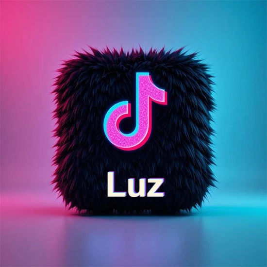 Cubo de pelaje negro oscuro con logotipo brillante de TikTok en fucsia y turquesa. Fondo degradado rosa y azul. Nombre destacado en blanco brillante en la base. Diseño con el nombre Luz. Cubo de pelaje negro oscuro con logotipo brillante de TikTok en fucsia y turquesa. Fondo degradado rosa y azul. Nombre destacado en blanco brillante en la base. Diseño con el nombre Luz.