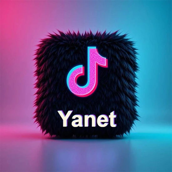 Cubo de pelaje negro oscuro con logotipo brillante de TikTok en fucsia y turquesa. Fondo degradado rosa y azul. Nombre destacado en blanco brillante en la base. Diseño con el nombre Yanet. Cubo de pelaje negro oscuro con logotipo brillante de TikTok en fucsia y turquesa. Fondo degradado rosa y azul. Nombre destacado en blanco brillante en la base. Diseño con el nombre Yanet.