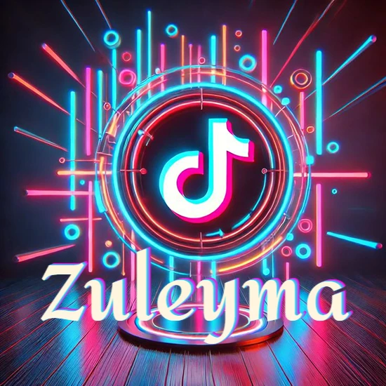 Escenario vibrante iluminado con luces de neón rojas y azules. Círculo de luz central con logotipo de TikTok. Nombre en una base circular iluminada sobre el suelo de madera. Diseño con el nombre Zuleyma. Escenario vibrante iluminado con luces de neón rojas y azules. Círculo de luz central con logotipo de TikTok. Nombre en una base circular iluminada sobre el suelo de madera. Diseño con el nombre Zuleyma.