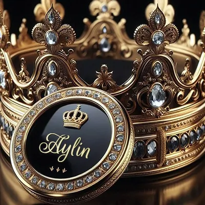Diseño de lujo para perfil de Aylin - corona dorada con diamantes y medalla negra con nombre