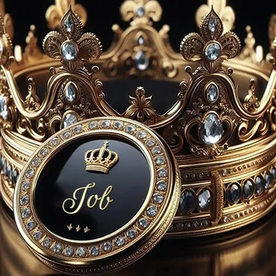 Diseño de lujo para perfil de Job - corona dorada con diamantes y medalla negra con nombre