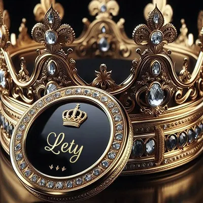 Diseño de lujo para perfil de Lety - corona dorada con diamantes y medalla negra con nombre