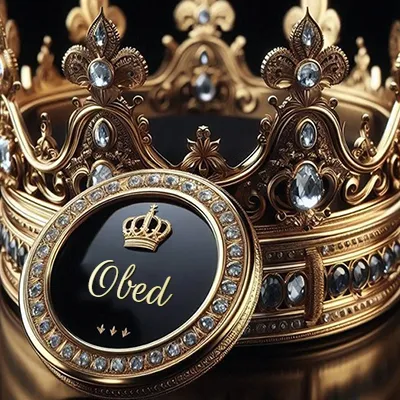 Diseño de lujo para perfil de Obed - corona dorada con diamantes y medalla negra con nombre