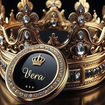 Diseño de lujo para perfil de Vera - corona dorada con diamantes y medalla negra con nombre