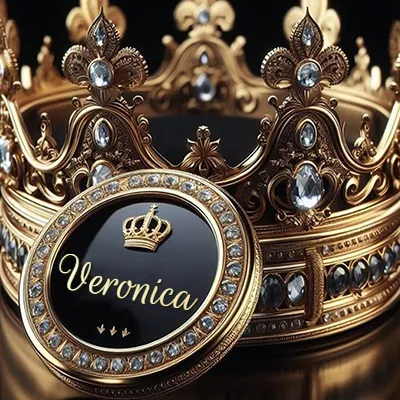 Imagen destacada para Veronica Diseño de lujo para perfil de Veronica - corona dorada con diamantes y medalla negra con nombre