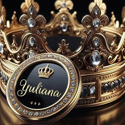 Diseño de lujo para perfil de Yuliana - corona dorada con diamantes y medalla negra con nombre