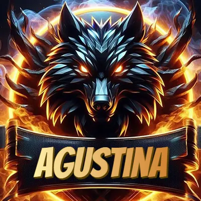 Diseño agresivo y poderoso de cabeza de lobo con ojos brillantes y halo de fuego, nombre incluido. - Agustin