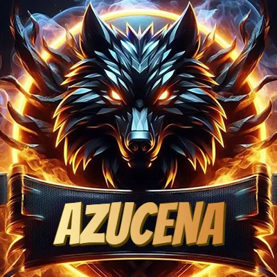 Diseño agresivo y poderoso de cabeza de lobo con ojos brillantes y halo de fuego, nombre incluido. - Azucena