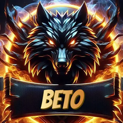 Diseño agresivo y poderoso de cabeza de lobo con ojos brillantes y halo de fuego, nombre incluido. - Beto