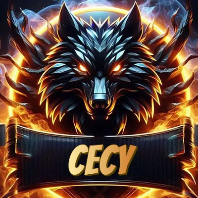 Diseño agresivo y poderoso de cabeza de lobo con ojos brillantes y halo de fuego, nombre incluido. - Cecy