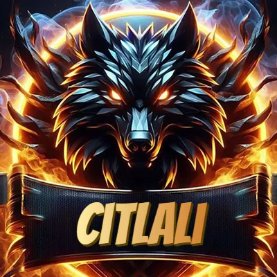 Diseño agresivo y poderoso de cabeza de lobo con ojos brillantes y halo de fuego, nombre incluido. - Citlali