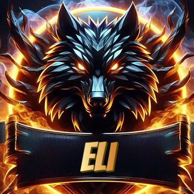 Cabeza de lobo digital imponente con diseño afilado y ángulos geométricos, rodeada por un halo circular de llamas ardientes y humo ascendente que transmite poder y control. El nombre Eli está escrito en negrita ligeramente inclinada dentro de una cinta negra curva justo debajo de la cabeza del lobo. Cabeza de lobo digital imponente con diseño afilado y ángulos geométricos, rodeada por un halo circular de llamas ardientes y humo ascendente que transmite poder y control. El nombre Eli está escrito en negrita ligeramente inclinada dentro de una cinta negra curva justo debajo de la cabeza del lobo.