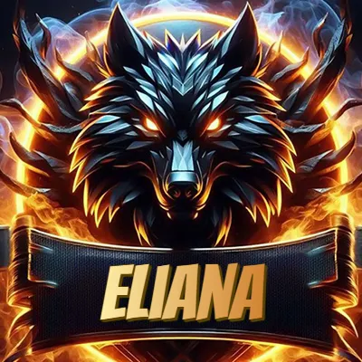 Diseño agresivo y poderoso de cabeza de lobo con ojos brillantes y halo de fuego, nombre incluido. - Eliana Diseño agresivo y poderoso de cabeza de lobo con ojos brillantes y halo de fuego, nombre incluido. - Eliana