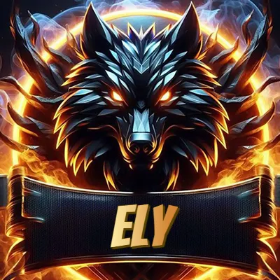 Diseño agresivo y poderoso de cabeza de lobo con ojos brillantes y halo de fuego, nombre incluido. - Ely Diseño agresivo y poderoso de cabeza de lobo con ojos brillantes y halo de fuego, nombre incluido. - Ely