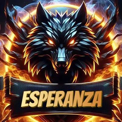 Diseño agresivo y poderoso de cabeza de lobo con ojos brillantes y halo de fuego, nombre incluido. - Esperanza