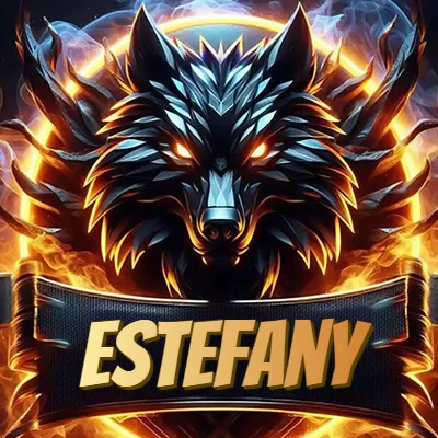 Diseño agresivo y poderoso de cabeza de lobo con ojos brillantes y halo de fuego, nombre incluido. - Estefany