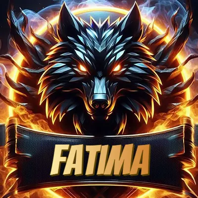 Diseño agresivo y poderoso de cabeza de lobo con ojos brillantes y halo de fuego, nombre incluido. - Fatima Diseño agresivo y poderoso de cabeza de lobo con ojos brillantes y halo de fuego, nombre incluido. - Fatima