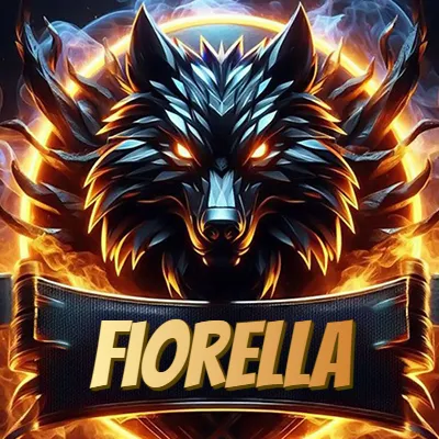 Diseño agresivo y poderoso de cabeza de lobo con ojos brillantes y halo de fuego, nombre incluido. - Fiorella