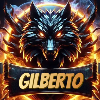 Diseño agresivo y poderoso de cabeza de lobo con ojos brillantes y halo de fuego, nombre incluido. - Gilberto Diseño agresivo y poderoso de cabeza de lobo con ojos brillantes y halo de fuego, nombre incluido. - Gilberto