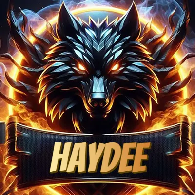 Diseño agresivo y poderoso de cabeza de lobo con ojos brillantes y halo de fuego, nombre incluido. - Haydee Diseño agresivo y poderoso de cabeza de lobo con ojos brillantes y halo de fuego, nombre incluido. - Haydee
