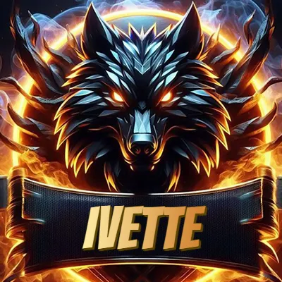 Diseño agresivo y poderoso de cabeza de lobo con ojos brillantes y halo de fuego, nombre incluido. - Ivette