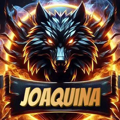 Diseño agresivo y poderoso de cabeza de lobo con ojos brillantes y halo de fuego, nombre incluido. - Joaquina